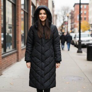 🌻 NWT Steve Madden Women’s Long Maxi Puffer Coat Black Quilted Fleece Lined XS